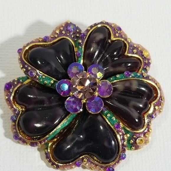 Purple rhinestone flower brooch 2" diameter 1.1995 - Picture 6 of 6